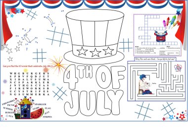 Placemat July Printable Activity Sheet 5 clipart