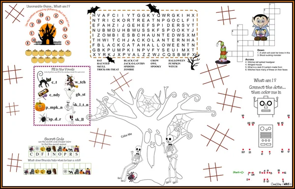 Placemat Halloween Imprimível Acitvity Sheet 10 —  Vetores de Stock