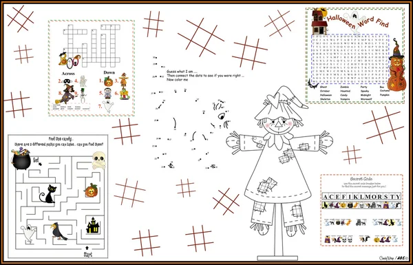 Placemat Halloween Printable Activity Sheet 11 — Stock Vector