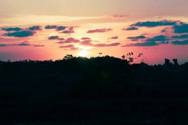 Güney Florida 'daki bataklıkta pembe ve turuncu güneş doğuyor..