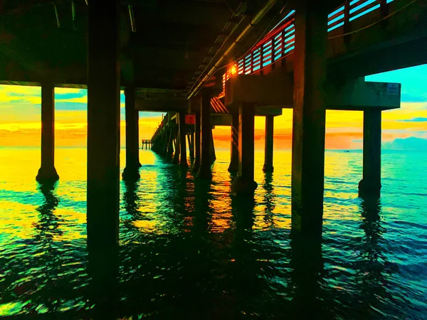 Napkelte Floridai Dania Beach Móló Alatt — Stock Fotó
