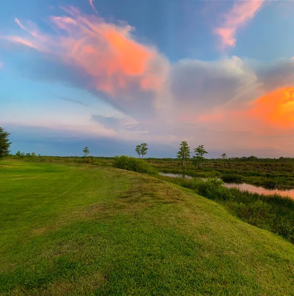 Färgglada Träsk Solnedgång Louisiana Reflektera Över Amerikanska Värden — Stockfoto