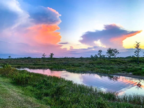 Красочный Болотный Закат Луизиане Отражающий Американские Ценности — стоковое фото