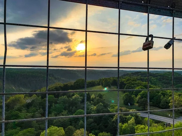 Kolorowy Zachód Słońca Eureka Springs Arkansas Wieży Widokowej — Zdjęcie stockowe