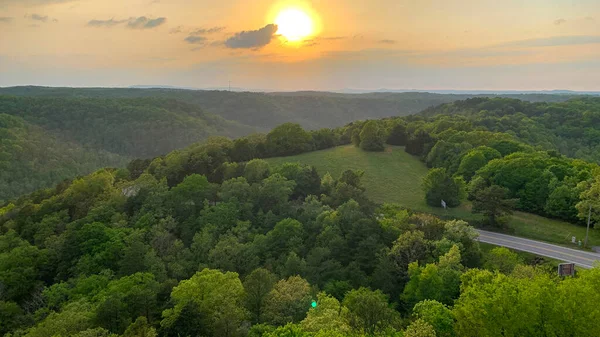 Kolorowy Zachód Słońca Eureka Springs Arkansas Wieży Widokowej — Zdjęcie stockowe