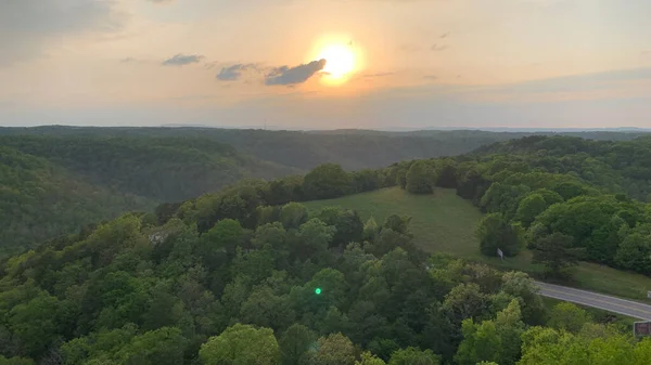 Kolorowy Zachód Słońca Eureka Springs Arkansas Wieży Widokowej — Zdjęcie stockowe