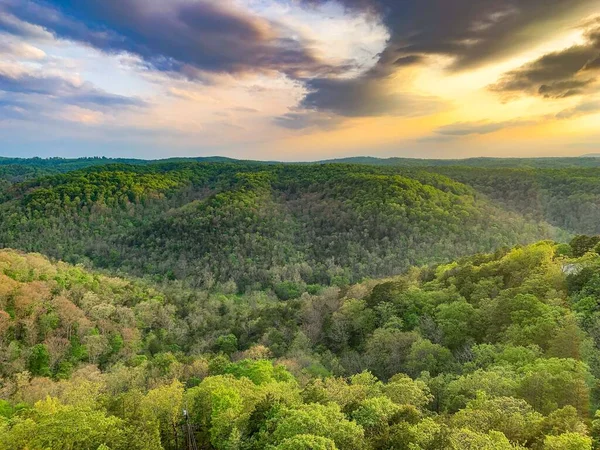 Pôr Sol Colorido Eureka Springs Arkansas Uma Torre Vigia — Fotografia de Stock