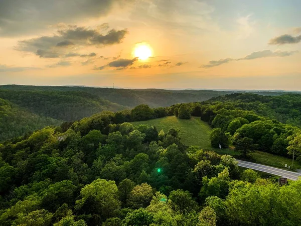 Kolorowy Zachód Słońca Eureka Springs Arkansas Wieży Widokowej — Zdjęcie stockowe