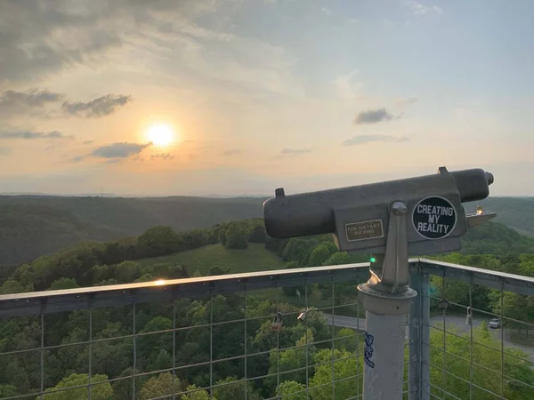 Pôr Sol Colorido Eureka Springs Arkansas Uma Torre Vigia — Fotografia de Stock