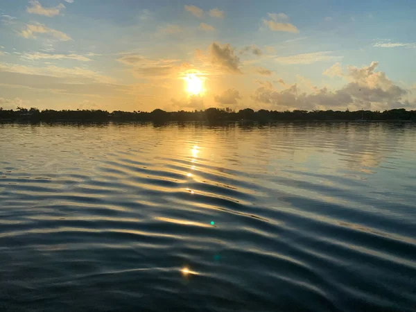 Gran Puesta Sol Naranja Río Hobe Sound Florida — Foto de Stock