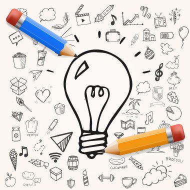 Ampul doodle simgeler ile