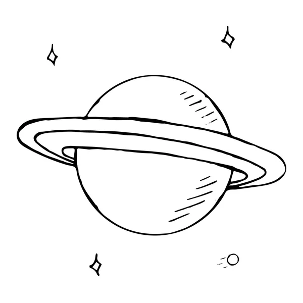 Doodle planeet Saturnus met sterren — Stockvector