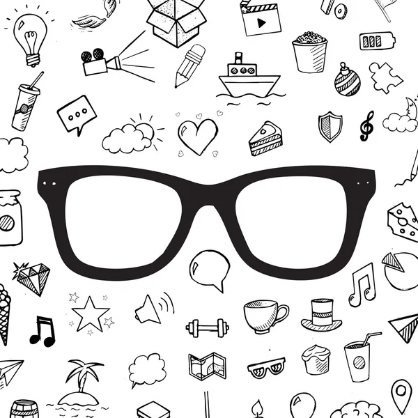 Brille mit Doodle-Symbolen — Stockvektor