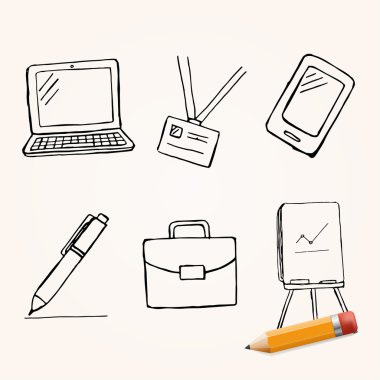 elle çizilmiş office öğeleri kümesi