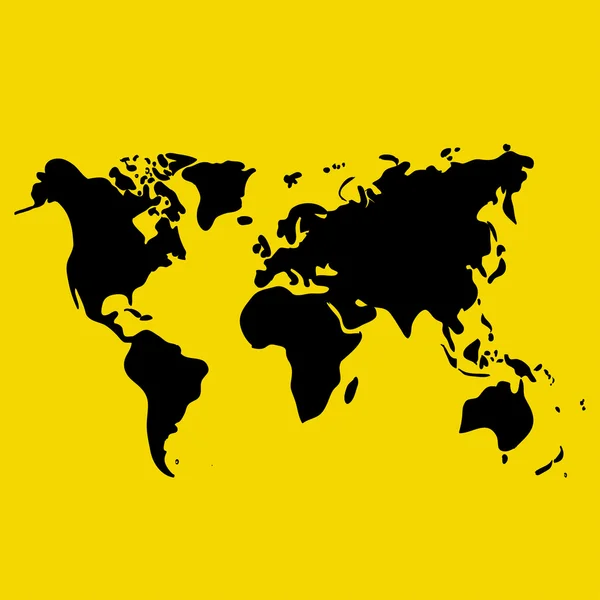 Mapa del mundo negro sobre fondo amarillo — Vector de stock