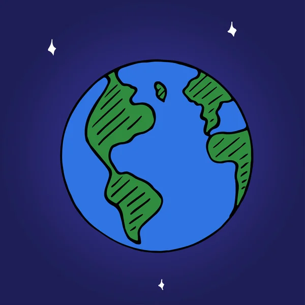 Doodle globe icon cu stele — Vector de stoc