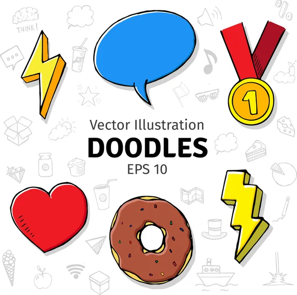 Doodles objetos com inscrição —  Vetores de Stock