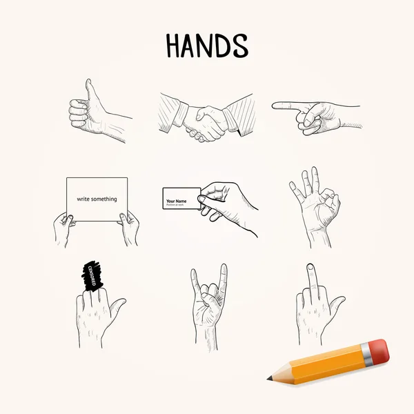 Doodle gesty rąk — Wektor stockowy