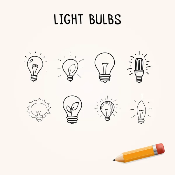 Hand-drawn light bulbs — Stock Vector