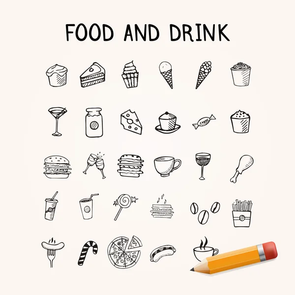 Yiyecek ve içecek ikonları Telifsiz Stok Vektörler