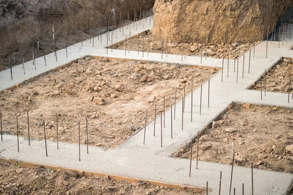 Verter Una Solución Concreta Los Cimientos Construcción Una Casa Campo —  Fotos de Stock