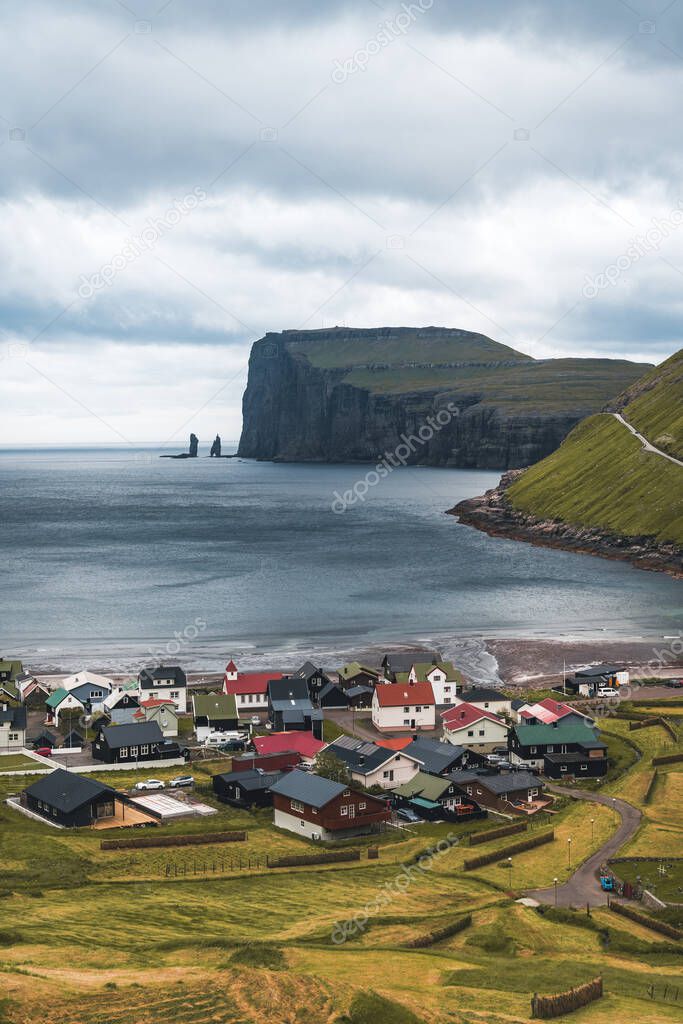 Tjornuvik beautiful town in the Faroe Islands, sit on the north coast of Streymoy, Beautiful Scandinavian Village, Located On The Faroe Islands, Settlement on Faroe Islands, Denmark