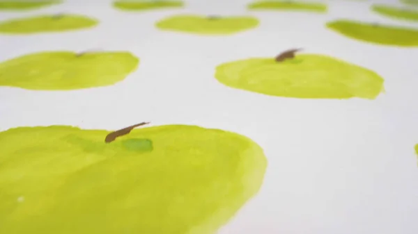 Close-up. background of apples painted with watercolor on a sheet of paper — Stock Photo, Image