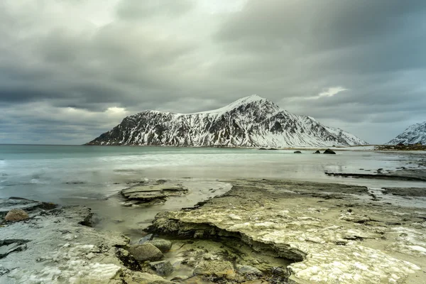 Skagsanden beach, Lofoten ostrovy, Norsko — Stock fotografie