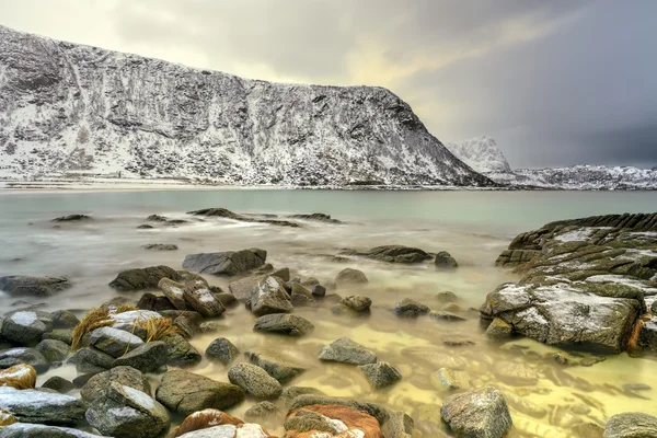 Haukland 비치, Lofoten 섬, 노르웨이 — 스톡 사진