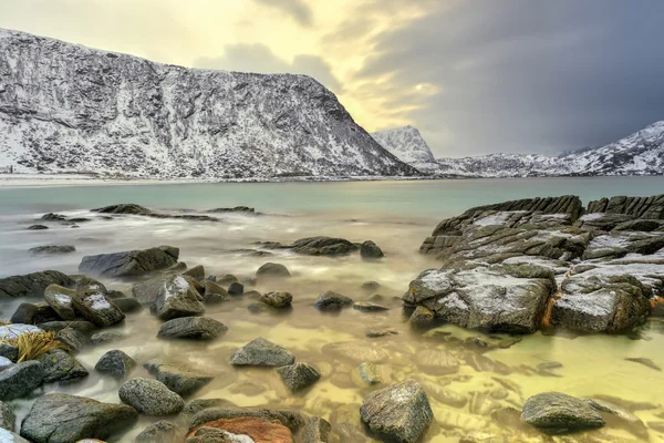 Haukland beach, Lofoten Adaları, Norveç — Stok fotoğraf