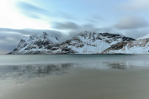 Haukland 海滩，罗弗敦群岛挪威 — 图库照片