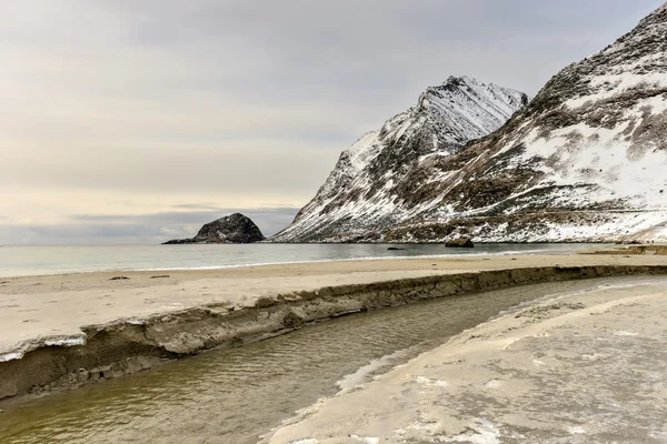 Haukland ビーチ - ノルウェーのロフォーテン諸島 — ストック写真