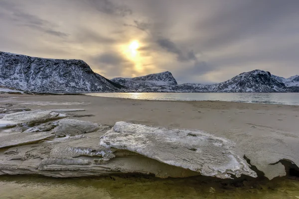 Παραλία Haukland - νησιά Lofoten της Νορβηγίας — Φωτογραφία Αρχείου
