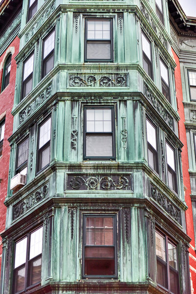 Copper Tripartite, Bay Windows in the North End neighborhood of Boston, Massachusetts.