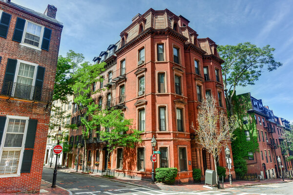 A typical street in the Beacon Hill neighborhood of Boston, Massachusetts.