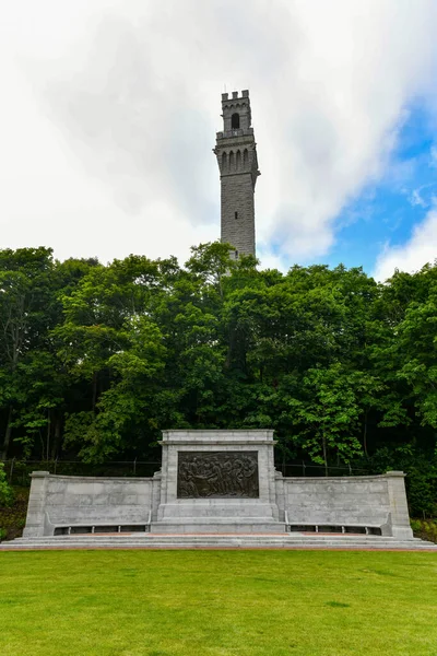 Provincetown Massachusetts Julho 2020 Monumento Peregrino Alívio Bronze Bas Provincetown — Fotografia de Stock