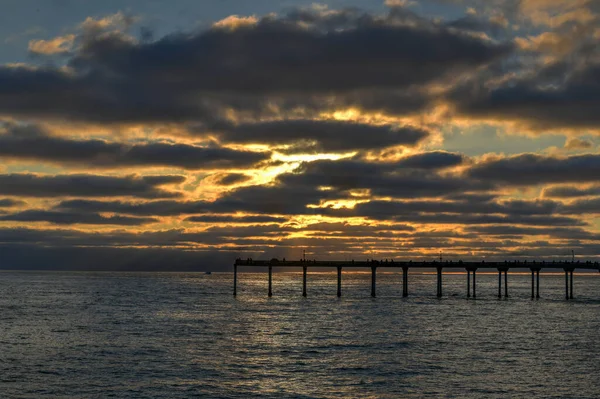 Pôr Sol Pelo Cais Ocean Beach San Diego Califórnia — Fotografia de Stock