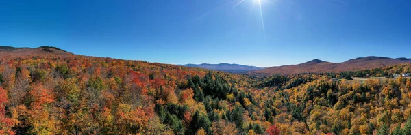 Aerial Panoramic View Peak Fall Foliage Stowe Vermont — Stock Photo, Image