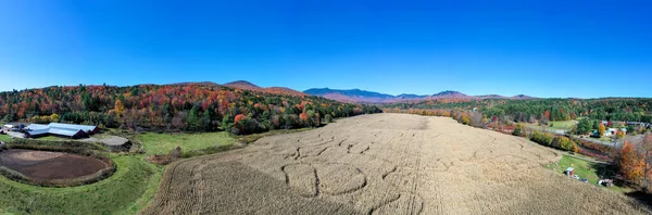 Aerial View Corn Maze Stowe Vermont Peak Autumn Foliage — Stock Photo, Image