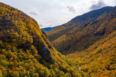 Kaçakçılar Notch, Vermont 'taki tepeden düşen yaprakların panoramik görünümü.