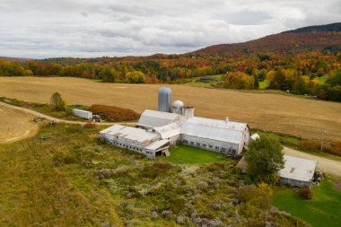 Sonbaharda en yüksek yeşillik döneminde Vermont ve çevresinin havadan görüntüsü..