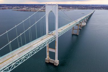 The Claiborne Pell Bridge is among the longest suspension bridges in the world located in Newport, RI, USA. clipart
