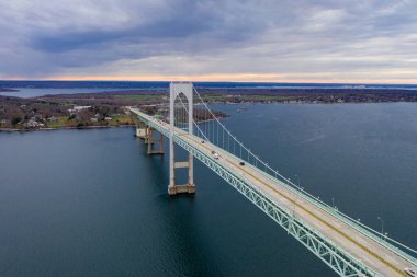 The Claiborne Pell Bridge is among the longest suspension bridges in the world located in Newport, RI, USA. clipart