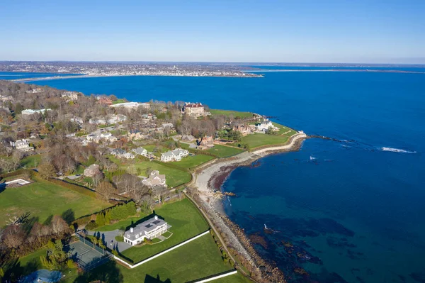 Vista Aérea Costa Rochosa Penhasco Newport Rhode Island — Fotografia de Stock