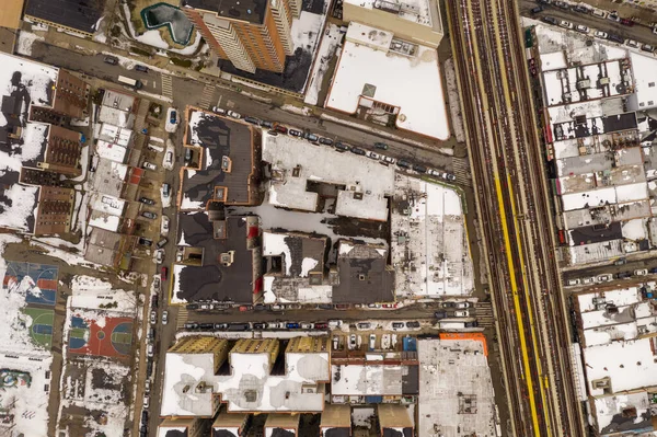 Aerial View Snow Covered Roofs Buildings Brighton Beach Winter Brooklyn — Stock Photo, Image