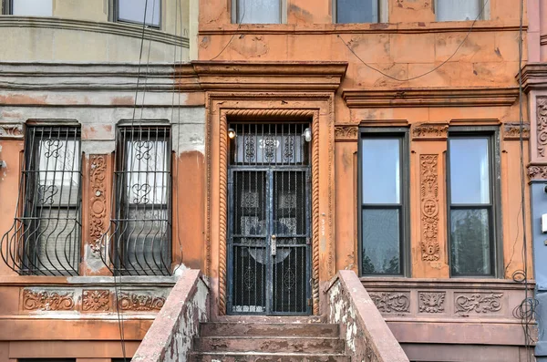 Vista Los Edificios Brownstone Harlem Manhattan Nueva York — Foto de Stock