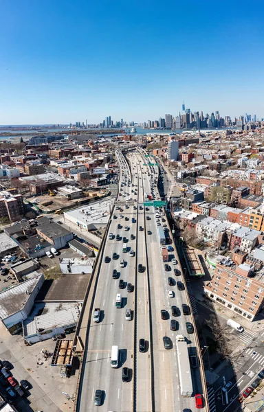 Vista Panorâmica Gowanus Expressway Brooklyn Nova Iorque Com Horizonte Manhattan — Fotografia de Stock