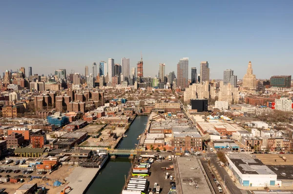 Brooklyn Nowy Jork Kwi 2021 Kanał Gowanus Widok Centrum Brooklynu — Zdjęcie stockowe