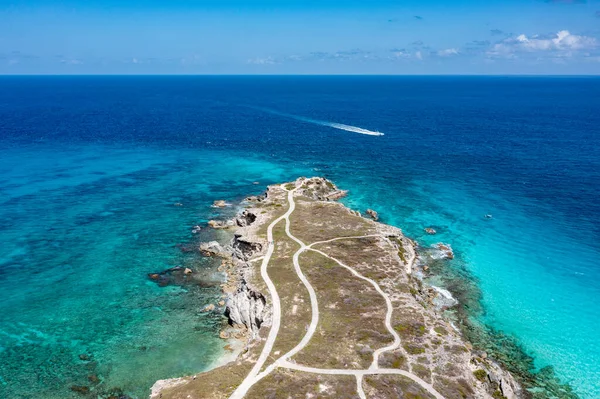 Widok Powietrza Czyste Wody Niebieskie Wokół Punta Sur Isla Mujeres — Zdjęcie stockowe