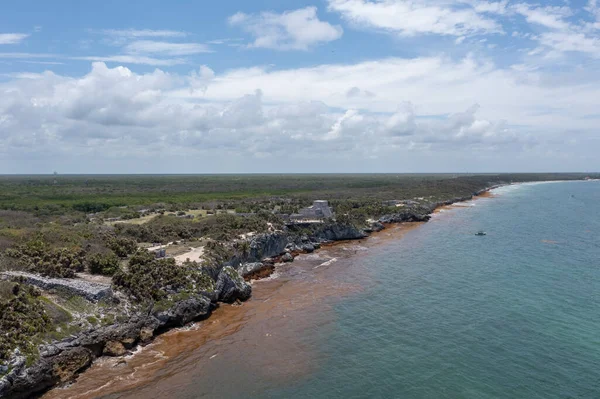 Vista Panorâmica Aérea Das Praias Longo Costa Tulum México — Fotografia de Stock